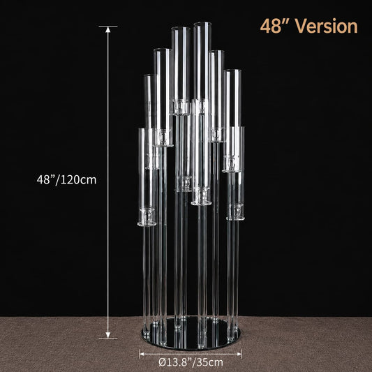 10 Arm 48" Crystal Glass Candelabra Pillar Candle Holders