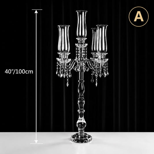 5 Arm 40" Crystal Glass Candelabra Party Candle Holders