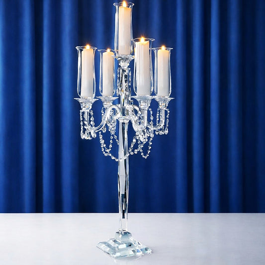 5 Arm 40" Crystal Glass Candelabra Tabletop Centerpieces