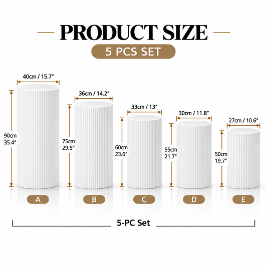 5-Piece Set White Ribbed Metal Dessert Pedestal Set