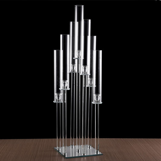 7 Arm 40" Crystal Glass Candelabra With Square Mirror Base