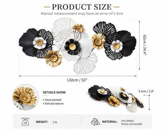 Modern Handcrafted 3D Metal Hollow Flower Home Accent Creative Wall Art