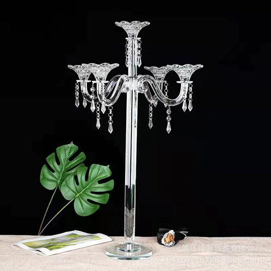5 Arm 37.4" Crystal Glass Candelabra