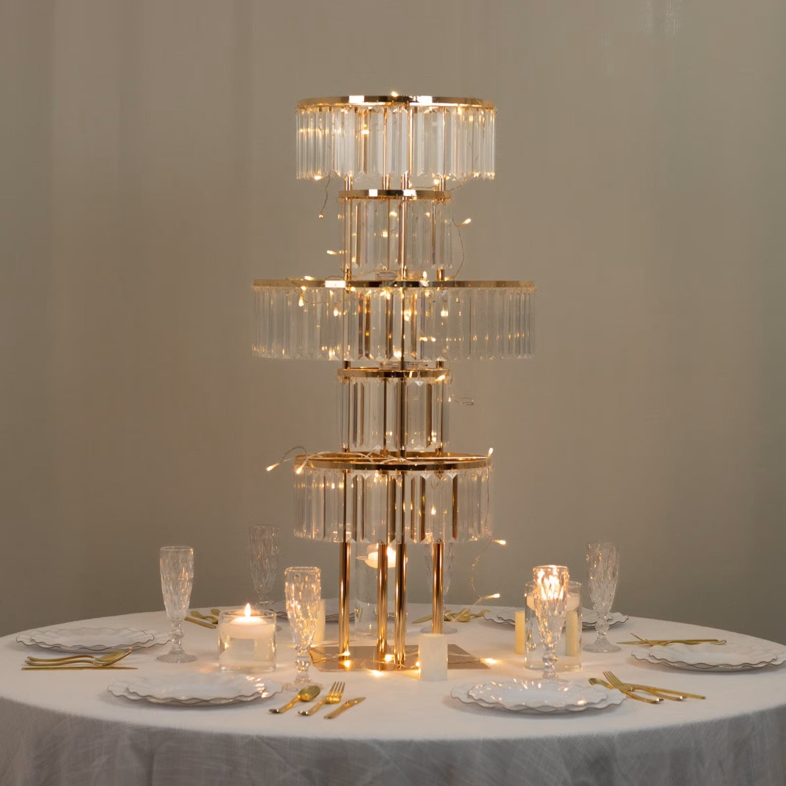 Crystal Pendant Round Gold Flower Stand