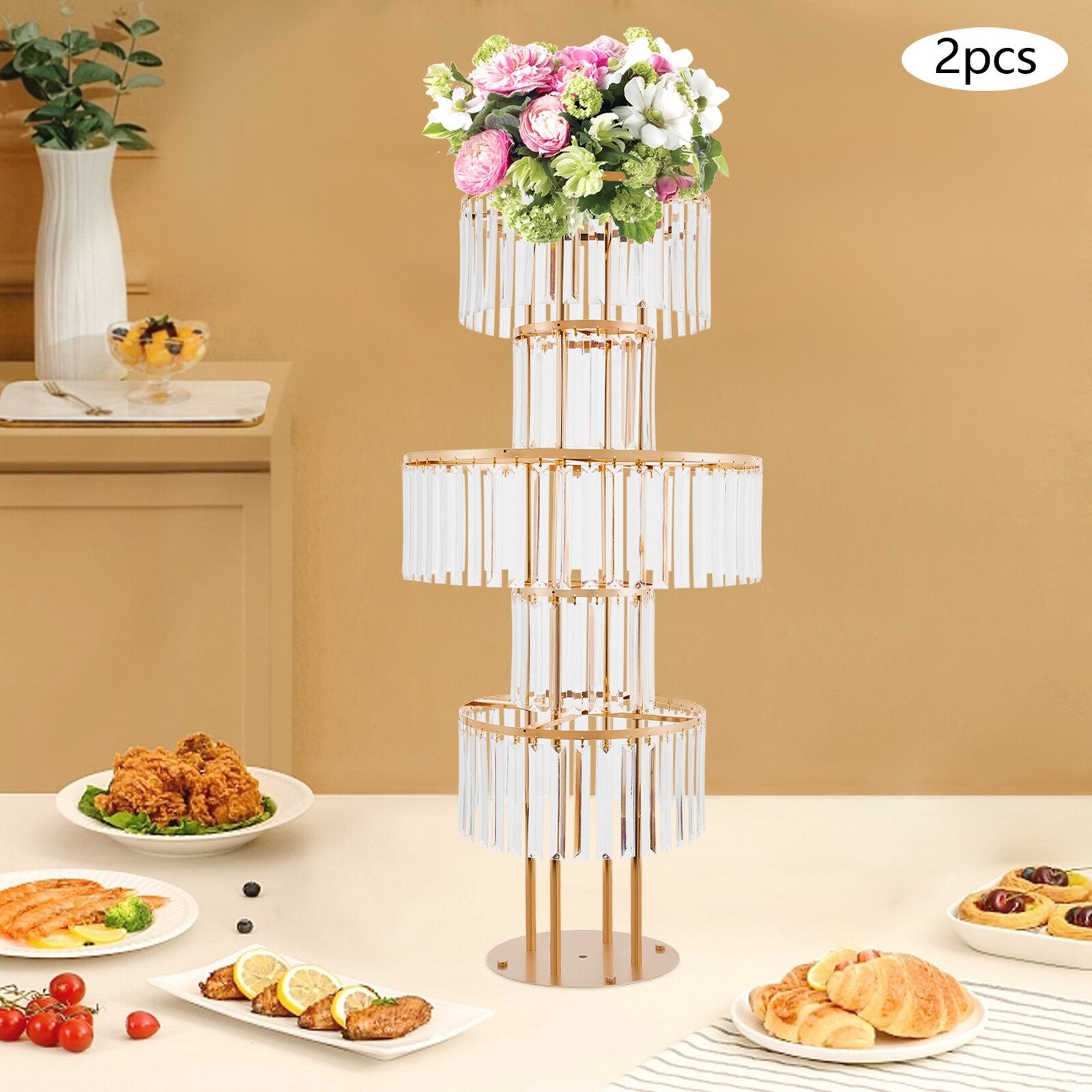 5-Tier Round Gold Flower Stand