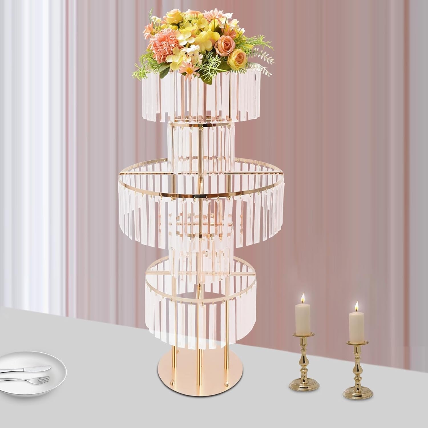 5-Tier Round Gold Flower Stand