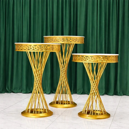 3-Piece Twist Greek-Key Gold Pedestal Stands