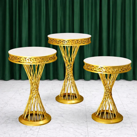 3-Piece Twist Greek-Key Gold Pedestal Stands
