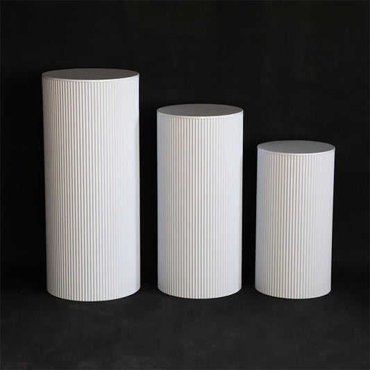 Large 3-Piece White Ribbed Metal Dessert Pedestal Set