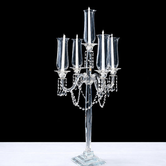 40" Crystal 5-Arm Candelabra with Diamond-Shaped Column