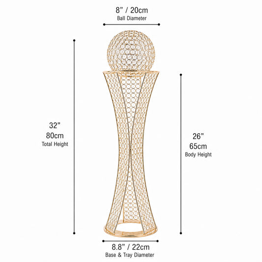 32" Gold Crystal Centerpiece Stand with Removable Orb