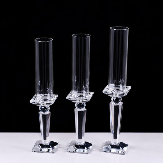 Crystal Candle Holder Set of 3 with Hurricane Glass Shades