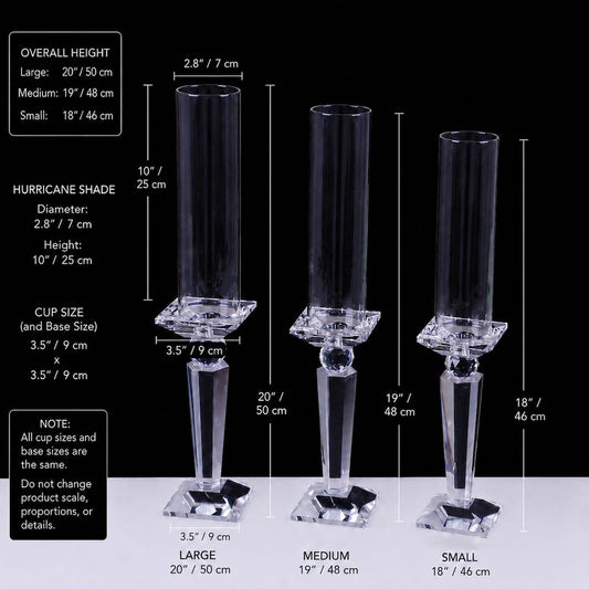 Crystal Candle Holder Set of 3 with Hurricane Glass Shades