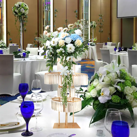 Crystal Pendant Round Gold Flower Stand