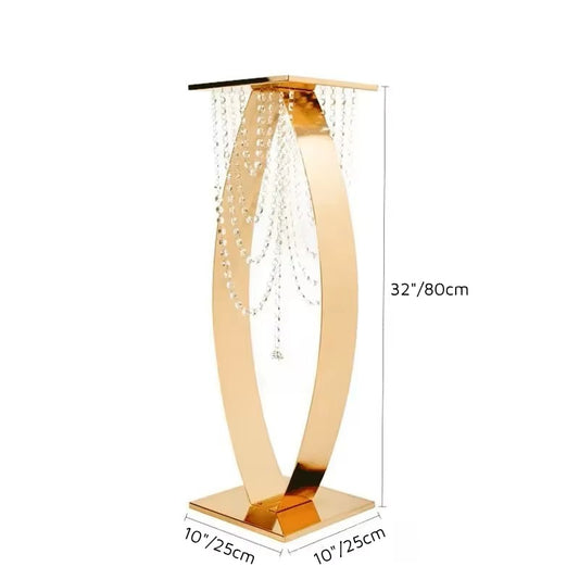 Curved Metal Pedestal Stand with Hanging Crystal Bead Strands