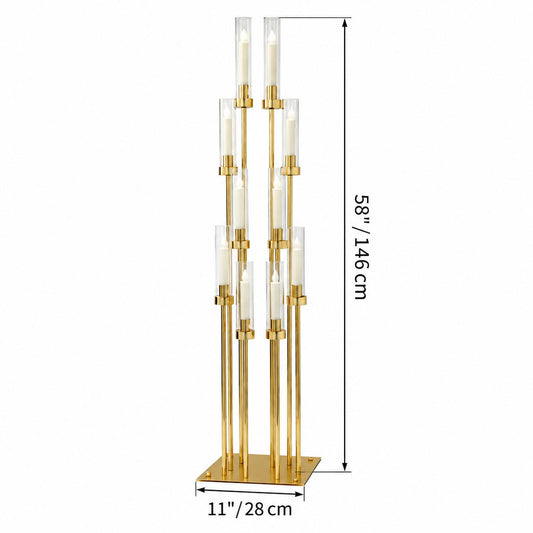 58" Tall 10-Arm Gold Metal Cluster Candelabra