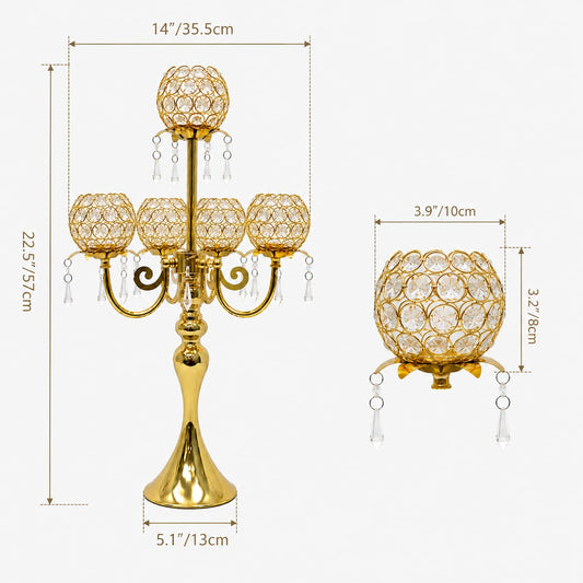 5-Arm Gold Metal Candelabras – 22.5"
