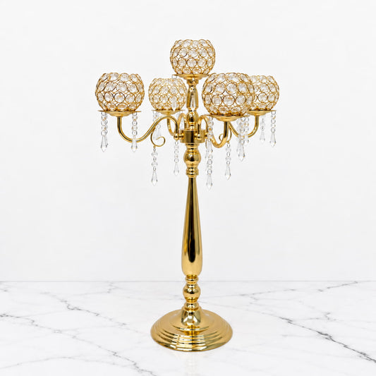 5-Arm Gold Metal Candelabras – 28" Tall