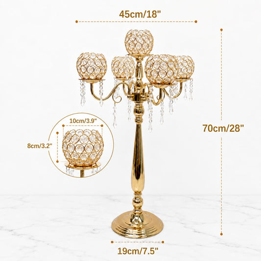 5-Arm Gold Metal Candelabras – 28" Tall