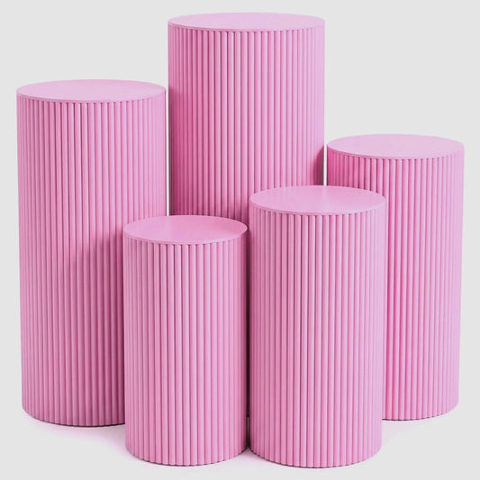 5-Piece Set Pink Ribbed Metal Dessert Pedestal Set