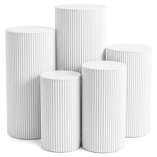 5-Piece Set White Ribbed Metal Dessert Pedestal Set