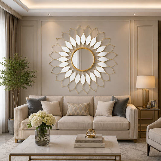 Handmade Modern Gold Sunflower Metal Wall Mirror