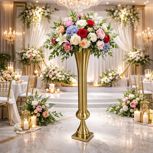 39.4-inch copper-tone metal decorative vase for floor and tabletop