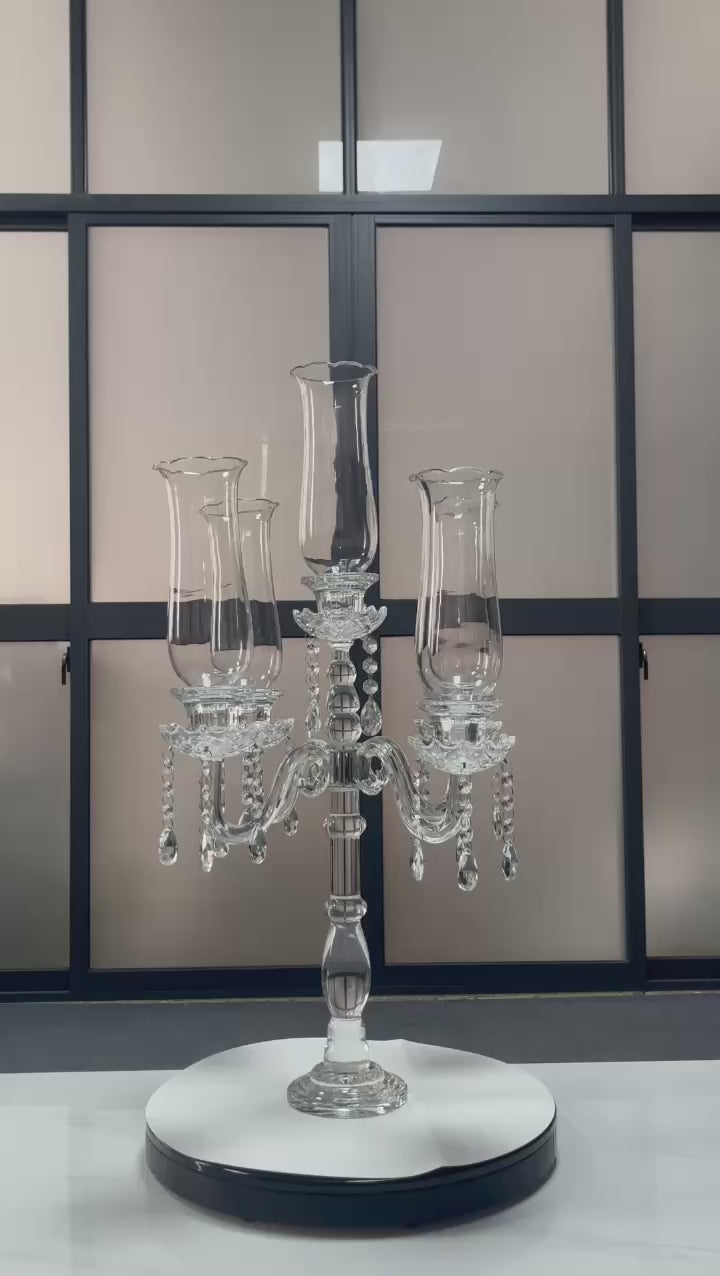 5 Arm 28.4" Tall Crystal Glass Candelabra | Wedding Centerpieces | Party Candle Holders | Event table dining hall candelabra