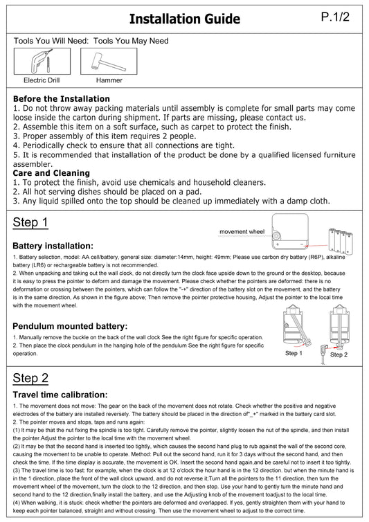Wall clocks Instruction P.1/2