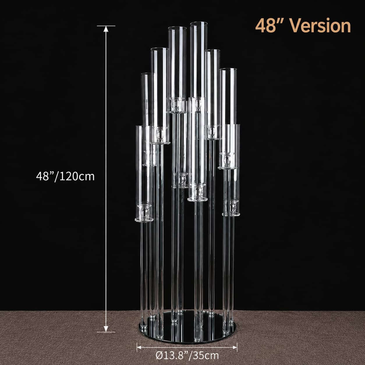 10 Arm 48" Crystal Glass Candelabra Pillar Candle Holders