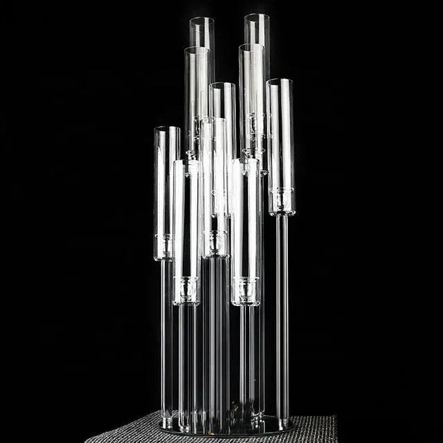 10 Arm 40" Crystal Glass Candelabra Pillar Candle Holders
