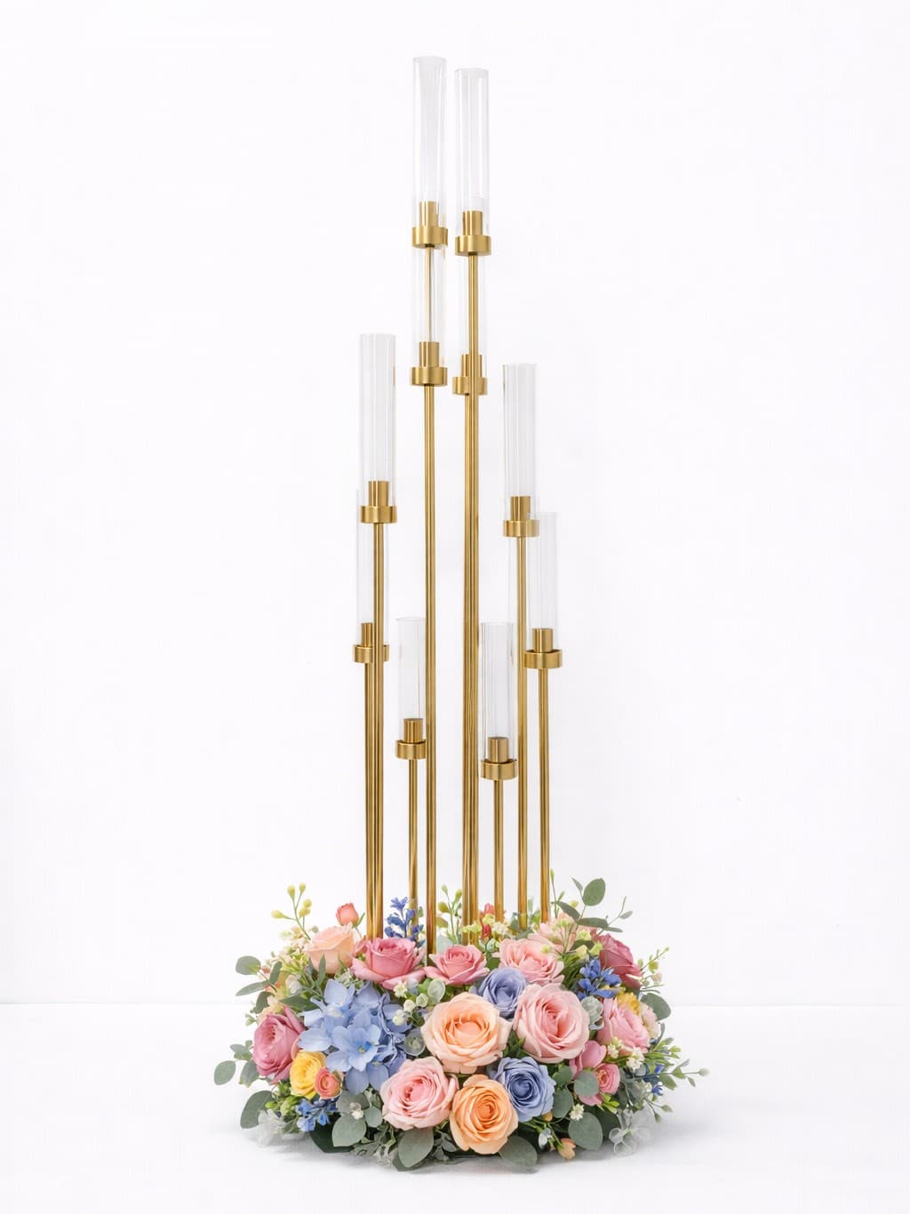 10 Arm 58" Gold Metal Cluster Candelabra
