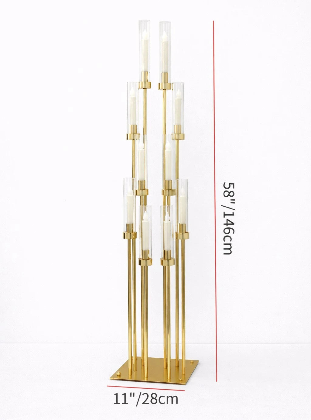 10 Arm 58" Gold Metal Cluster Candelabra