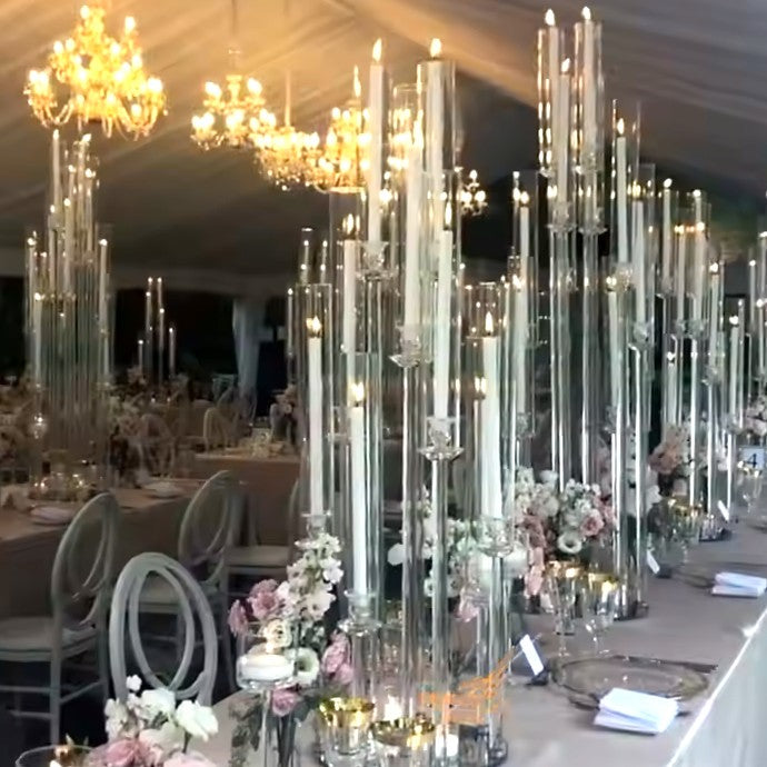 Crystal Glass Candelabra With Round Mirror Base
