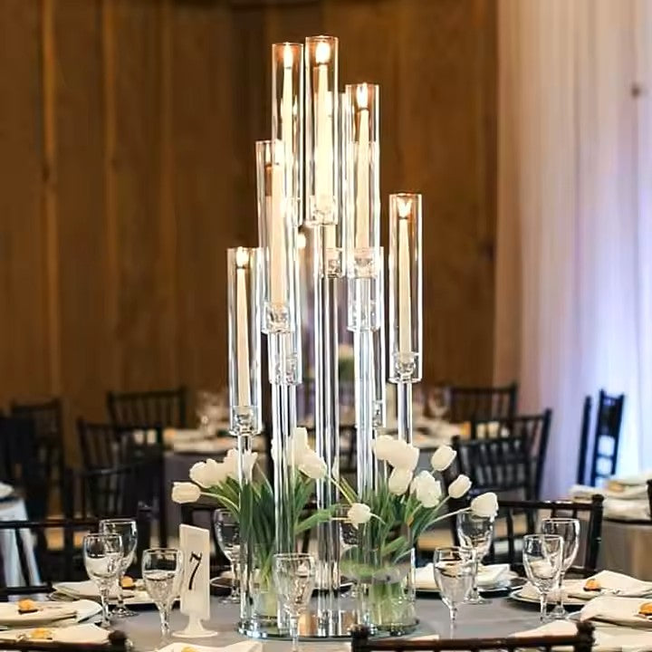 Crystal Glass Candelabra With Round Mirror Base