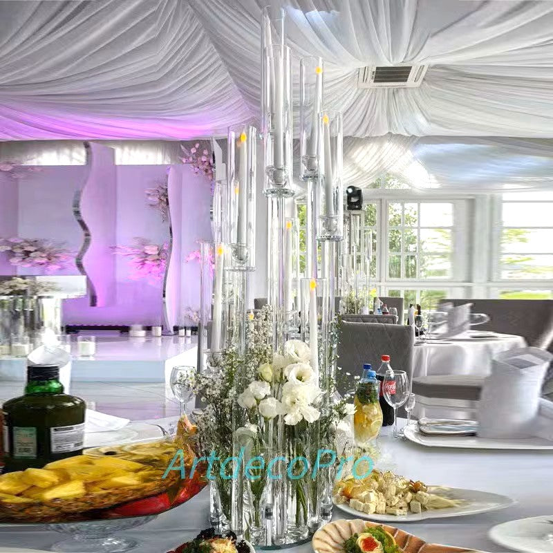 Crystal Glass Candelabra With Round Mirror Base