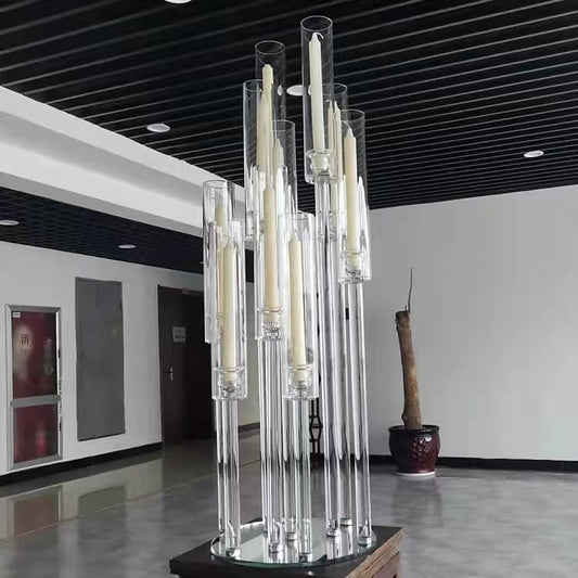 10 Arm 48" Crystal Glass Candelabra Pillar Candle Holders
