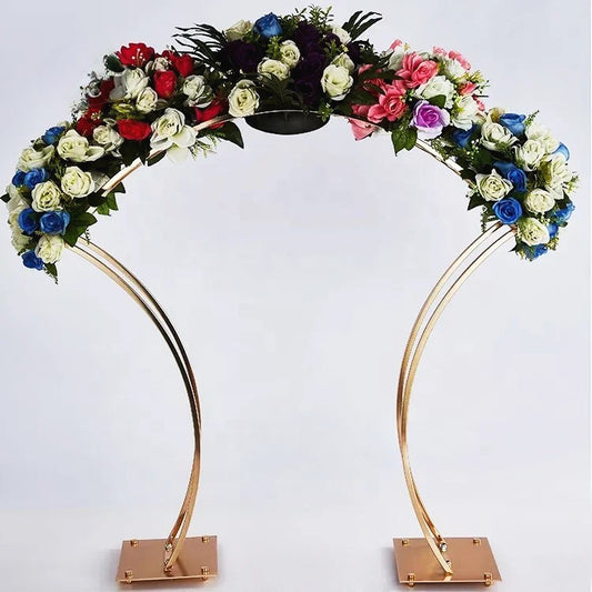 2 Pcs | 38" Tall Arch Table Floral Stand With Clear Pendant | Gold Wedding Vases Centerpieces Flower Stand for Wedding Party Decoration