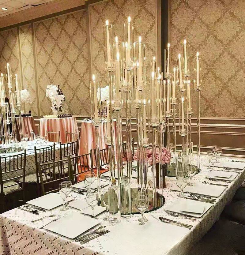 Crystal Glass Candelabra Pillar Candle Holders