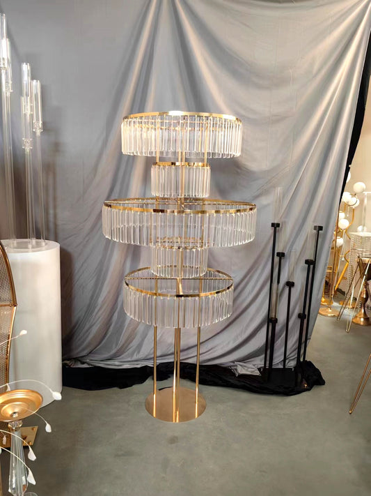 1 Pcs | 66" Tall 5-Tier Round Gold Wedding Vases Centerpieces Clear Pendant Flower Stand | Pedestal Stand for Wedding Party Decoration