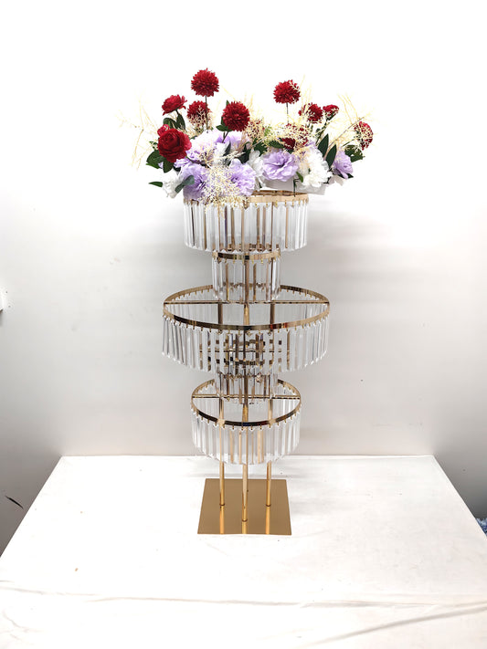 2 Pcs | 40" Tall 5-Tier Round Gold Wedding Vases Centerpieces Clear Pendant Flower Stand | Pedestal Stand for Wedding Party Decoration