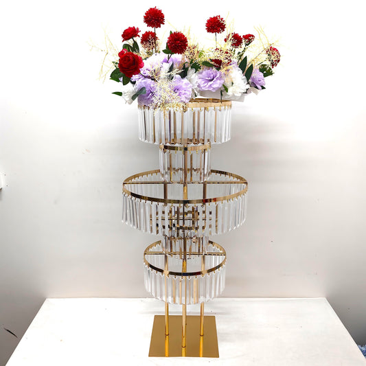 Crystal Pendant Round Gold Flower Stand
