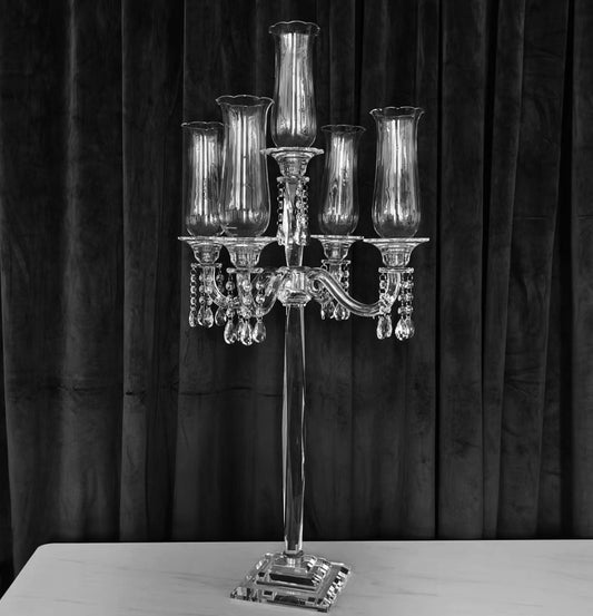5 Arms 40" Tall Crystal Glass  Candelabra | Wedding Centerpieces | Party  Candle Holders | Event table dining hall candelabra