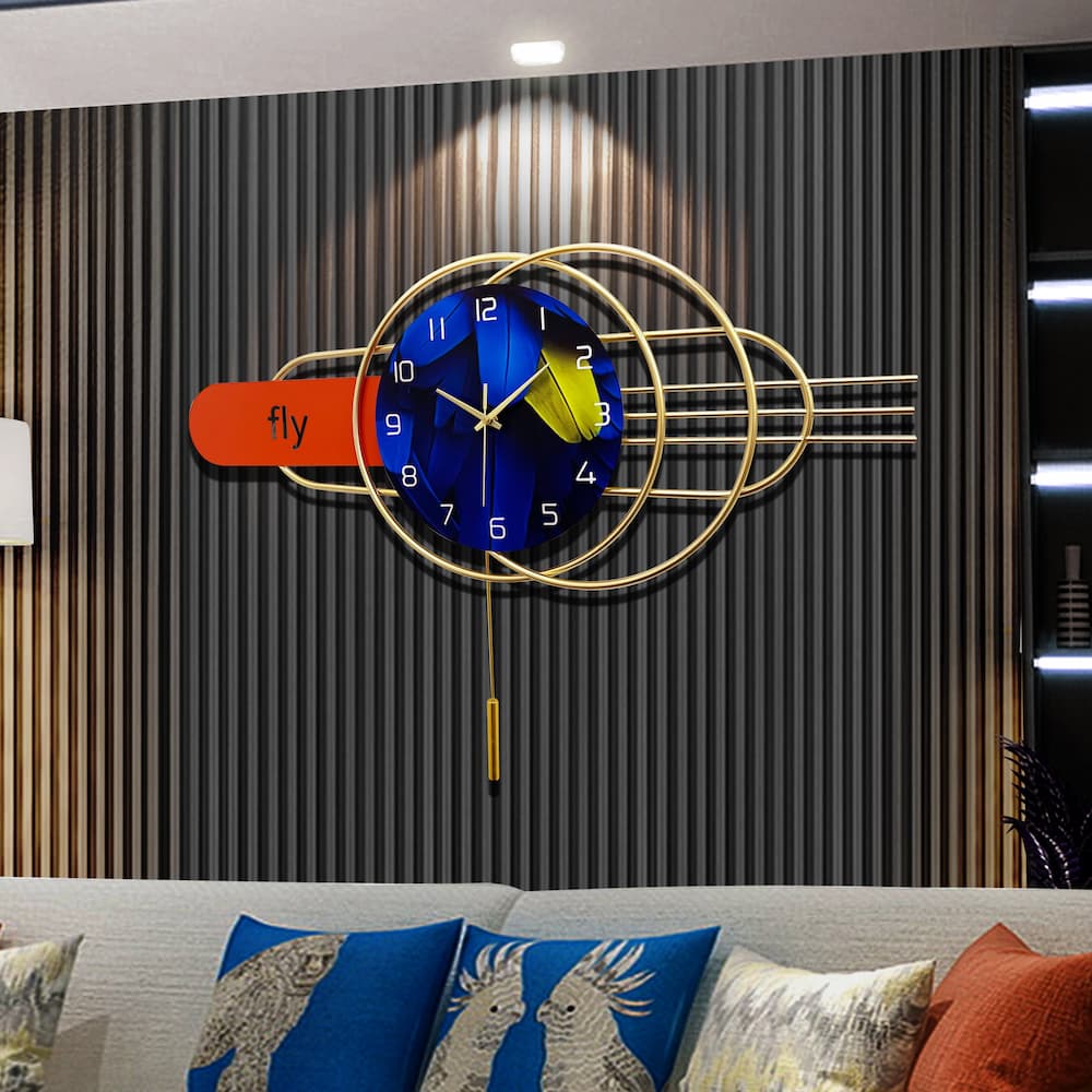 Artistic Geometric Metal Wall Clock with Pendulum Creative Home Decor 