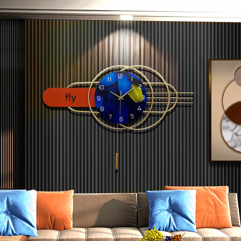 Artistic Geometric Metal Wall Clock with Pendulum Creative Home Decor 