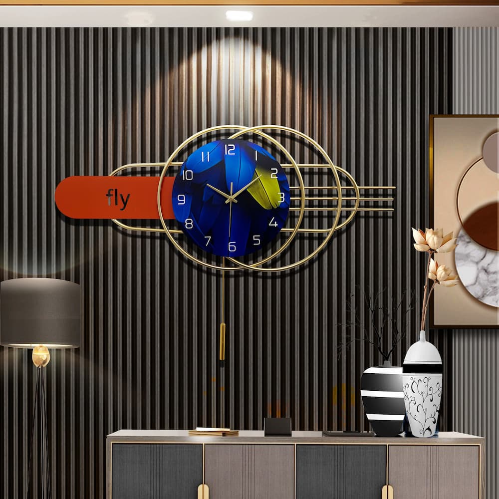 Artistic Geometric Metal Wall Clock with Pendulum Creative Home Decor 