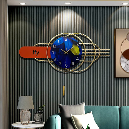 Artistic Geometric Metal Wall Clock with Pendulum Creative Home Decor 