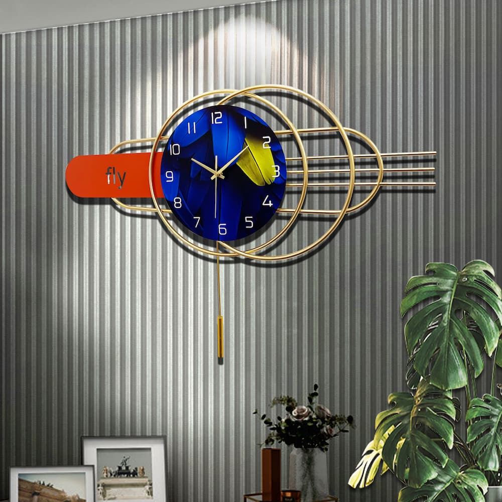 Artistic Geometric Metal Wall Clock with Pendulum Creative Home Decor 
