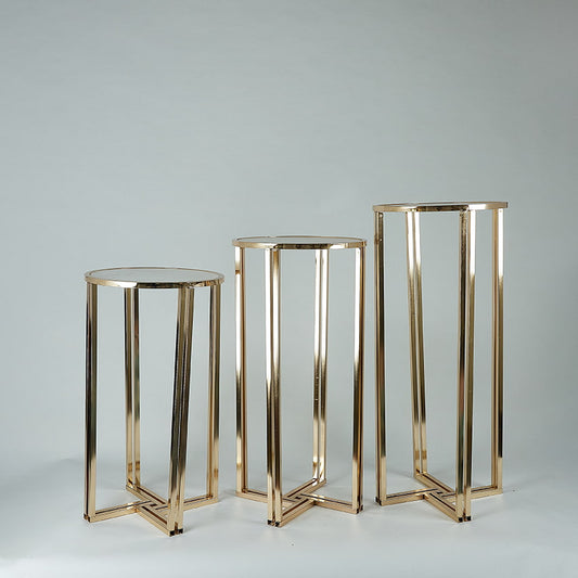 Set of 3 Pcs Gold Round Metal Cylinder