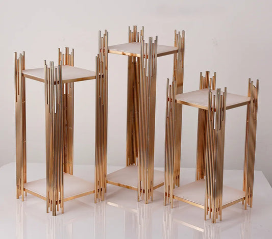 3-Piece Set Gold Square Metal Cylinder